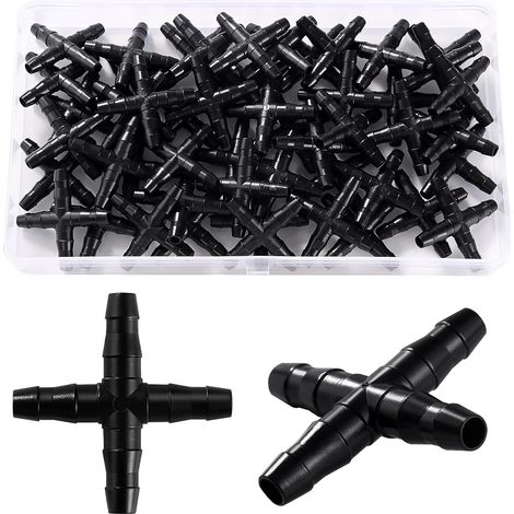 50 Raccord d'irrigation, 4 voies, plastique noir, 4/7mm, pour jardin et pelouse (1/5)