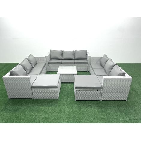 Fimous Rattan Garden Outdoor Furniture Set 11 Seater Rattan Garden Sofa Set with 2 Big Footstools Light Grey Mixed (1/5)