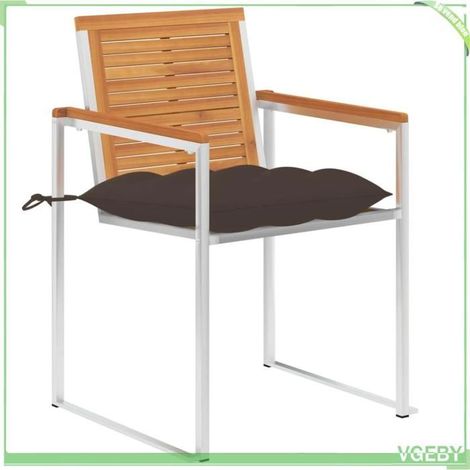 Chaises de jardin - FAFEICY - 3061511 - Acacia massif - Acier inoxydable 304 - Lot de 2 avec coussins taupe (1/5)