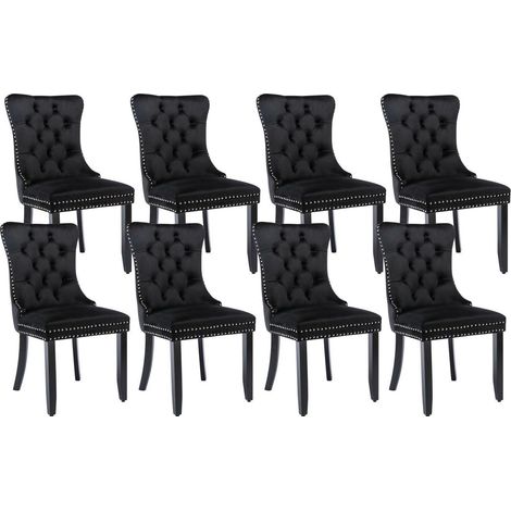 Esszimmerstühle 8er Set Samt Schwarz mit Massivholzbeinen und Ziernägeln (1/5)