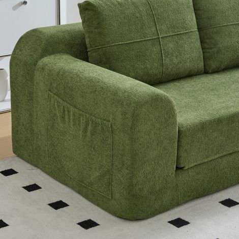 Canapé-lit transformable 2-en-1 sans cadre rigide pliant, canapé au sol modulaire vert dimensions 179×95×79cm (1/4)