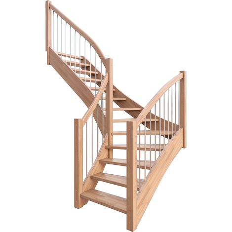 Dolle Geschosstreppe Orly 1/4-gewendelt 252-280cm GH mit Edelstahlgeländer Ahorn weiß (1/3)