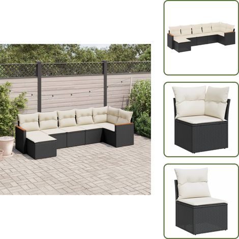 Salon de jardin 7 pcs avec coussins noir résine tressée - Ensemble Salon De Jardin - Mobilier Extérieur - Meubles De Jardin - Salon De Jardin Design - Chaise Longue (1/5)