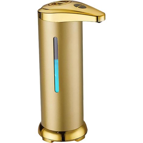Distributeur de savon automatique sans contact IPX4 280 ml Distributeur de savon doré avec capteur infrarouge et fenêtre visuelle Distributeur de savon quantitatif alimenté par batterie en acier inoxy (1/5)