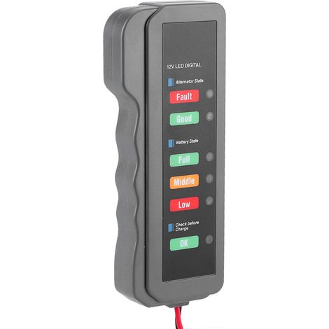 Testeur de batterie auto 12V avec affichage 6 LED, vérificateur d'état d'alternateur, outil de diagnostic véhicule (1/3)