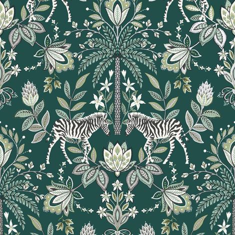 Holden Decor Etosha Green Wallpaper Floral Animal Print Metallic Paste The Wall (1/4)