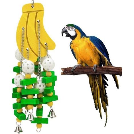 Giocattolo da masticare per uccelli - Pappagallo - Legno - Verde - Giallo (1/4)