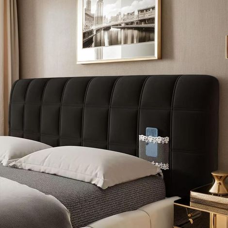 Housse De Tête De Lit Moderne en Velours Lavable pour Lit Simple King Size Double Protection Complète épaisse Coussin Doux Anti-Poussière,Noir,150cm (1/3)