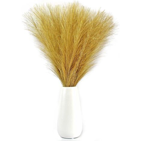 Décor Fausse Herbe de Pampa Dorée, 17,7" Branches Artificielles de Graminées pour Maison, Fête de Mariage Anniversaire, Cuisine Bohème, Fleurs Jaunes Or (Doré) (1/5)