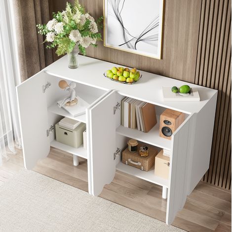 MEUBLIV Credenza bianca 120 cm - 4 ante scolpite, ripiani interni (1/5)