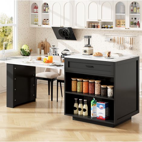 Tavolo isola cucina allungabile in MDF nero con contenitore 204x70x93,5 cm (1/5)