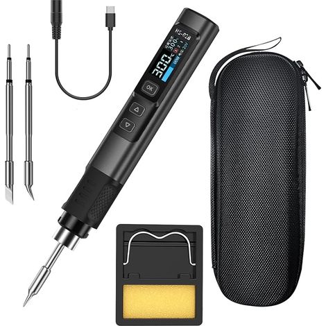 Fer à souder 100W kit de soudure DC 9-24V PD/QC/DC Chauffage 180-842℉, 3 têtes de soudage, écran IPS, adapté aux composants électroniques, appareils ménagers, bricolage (HS-02B Standard 3) (1/5)