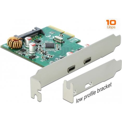 Delock Tarjetas PCI Express x4 a 2 x externo SuperSpeed USB 10 Gbps (USB 3.1 Gen 2) USB Type-Câ¢ hembra