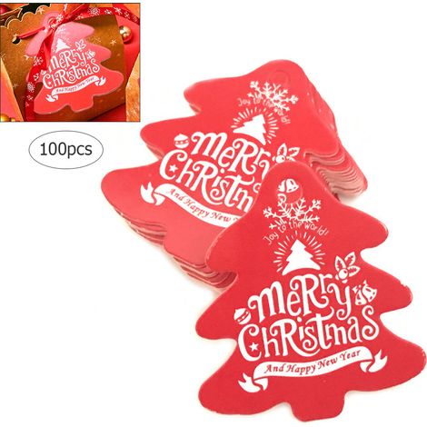 100 Étiquettes Cadeau Papier DIY Série Noël - Étiquettes Suspension Décoratives pour Emballage, Pâtisserie et Cartes Cadeaux (Lot de 100) (1/5)
