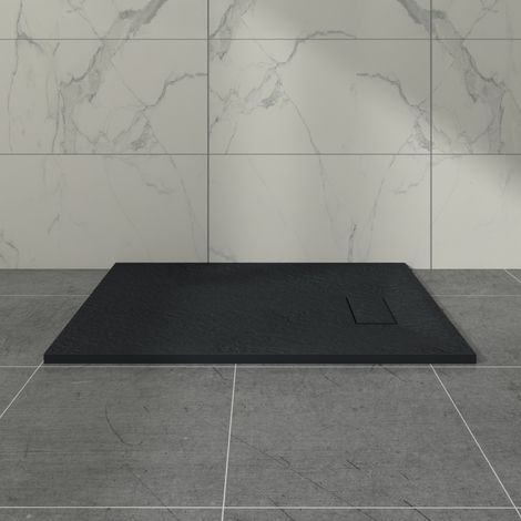 Aquariss SMC Slate Effect Shower Enclosure Tray 1200x700mm Rectangular Wetroom Shower Base Black (1/5)