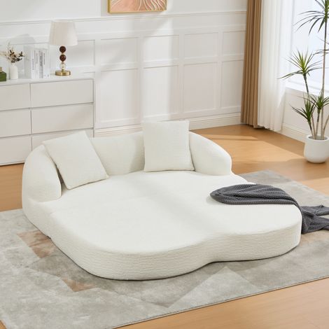Canapé convertible 2 places 157x84x65 cm en chenille beige, gain de place pour salon FloraGrace (1/5)