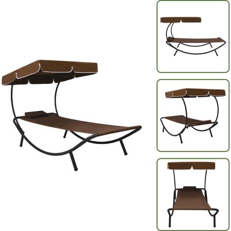 Sonnenliege mit Sonnendach & Kissen Braun - Sonnenliege - Gartenliege - Outdoor Möbel - Lounge Chair - Poolside Furniture (1/5)