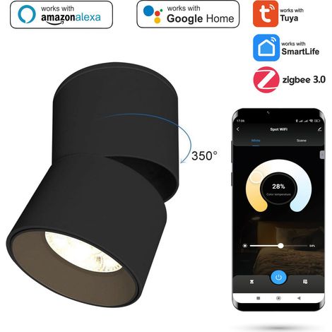 Zigbee TUYA 9W Deckenspot, Aufputzmontage, verstellbar, dimmbar, schwarz (1/5)