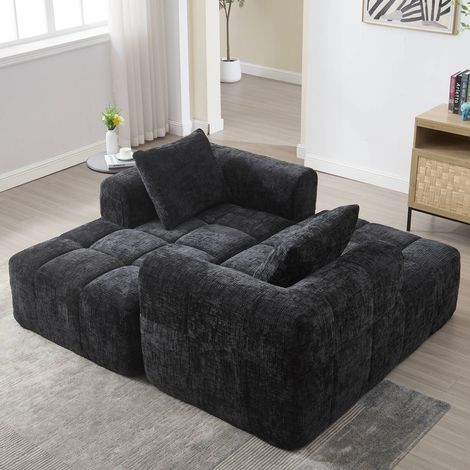 Chaiselongue confortable noir, sans montage, avec coussin et poches latérales (1/5)