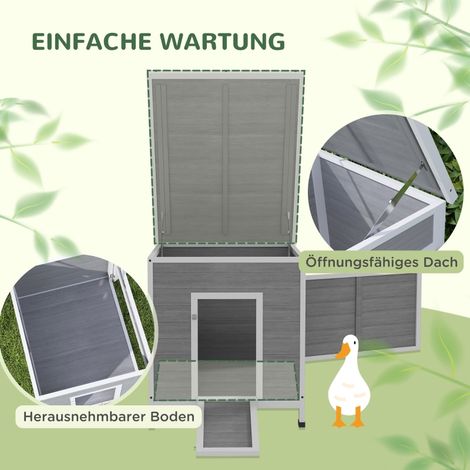 Maison à canards sapin gris clair 63x82x76cm porte latérale aérations toit bitumé étanche, cabane volailles canards poules jardin (1/5)