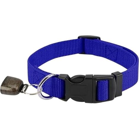 Collier de chèvre en toile résistante aux intempéries avec cloche en laiton pour petits animaux de la ferme - Licol épais anti-perte résistant à l'usure 35 à 52 cm (bleu) (1/5)