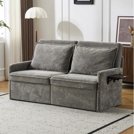Canapé convertible avec USB en chenille gris HAVRYA (1/5)