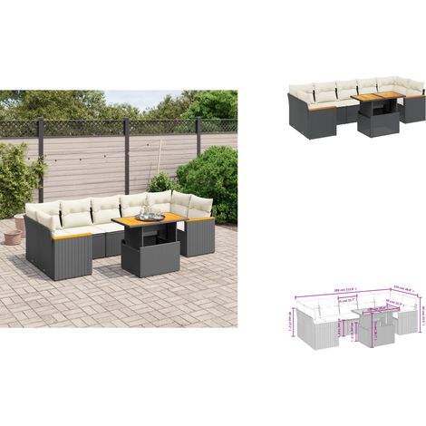 8-tlg. Garten-Sofagarnitur mit Kissen Schwarz Poly Rattan - Gartenmöbel - Esszimmerset - Outdoor Möbel - Lounge Set - Rattan Sessel (1/3)