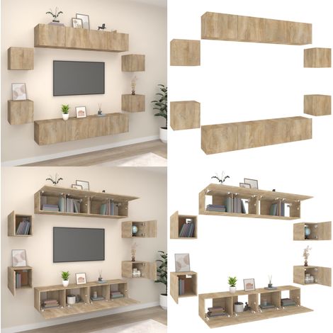 Set de muebles para TV 8 pzas madera contrachapada roble Sonoma - Muebles de madera - Muebles para sala