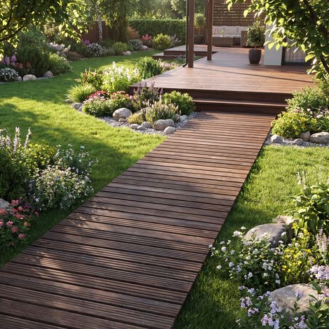 12 FT Wooden Garden Pathway 22 Inches Wide Outdoor Roll out Straight Walkway-Brown (1/5)