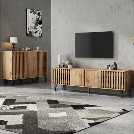 Ensemble meuble TV et buffet 180x40x55 cm et 150x40x95 cm, décor bois, rangement - CHICFURN (1/5)