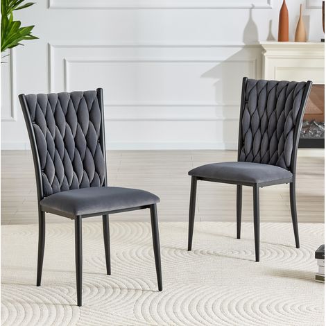 Chaise de salle à manger, en velours et métal, avec dossier haut matelassé, style moderne, gris foncé (1/5)