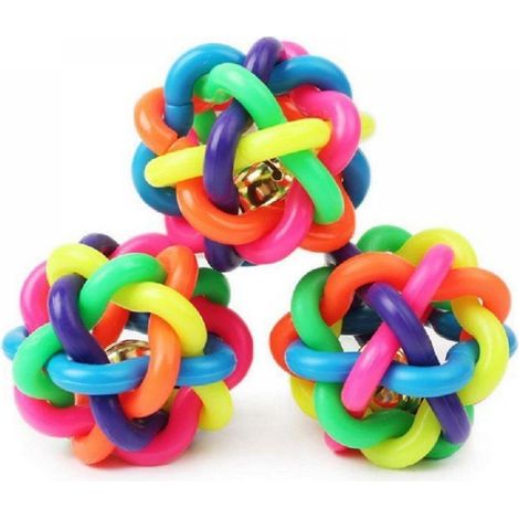 Set di tre palline giocattolo per cani di piccola taglia con campanellini incorporati. Palline interattive con campanellini, resistenti e utili per la pulizia dei denti e l'addestramento. (7 cm) (1/4)