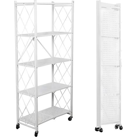 1 - Étagère de rangement - Étagère pliable - 5 niveaux avec roues - Acier au carbone robuste pour cuisine et salle de bain - Noir - 8x40x120cm (1/5)
