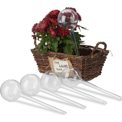 Relaxdays Sfere per Irrigazione, Set da 5, HxD: 28x8 cm, Irrigatori da 250 ml per Piante e Fiori, Plastica, Trasparente