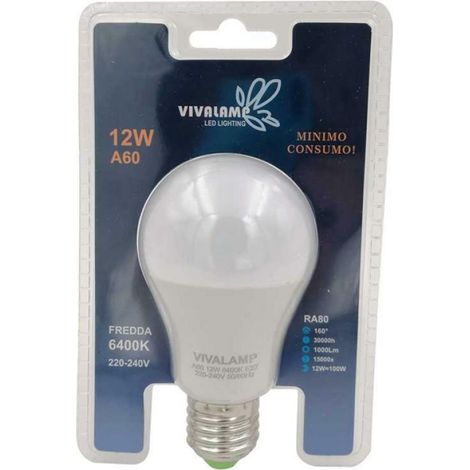Lampadina led e27 a60 12w passo grosso a vite kit 10pz 6400k
