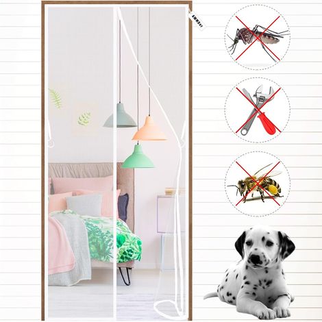 Moustiquaire Porte 140 x 240 cm Anti Mouche Anti Insecte Moustiquaire Porte Fenetre Magnétique Joint Magnétique de Haut en Bas pour Exterieur, Balcon, Camping Car, Blanc (1/5)