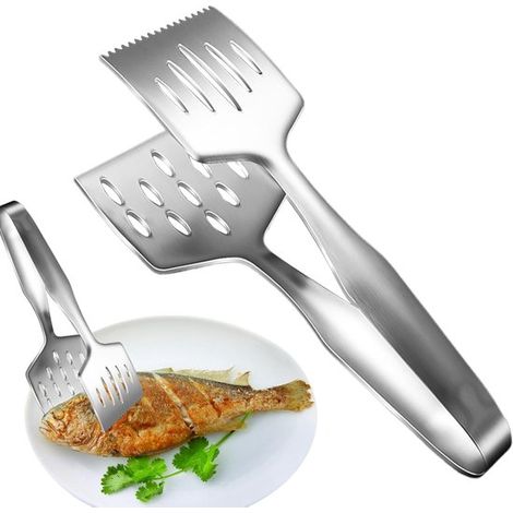 Küchenzange aus Edelstahl – Grillzange – Sicheres Grillen – Ergonomisch und hitzebeständig – 27 cm lang – Silberfarben (1/5)