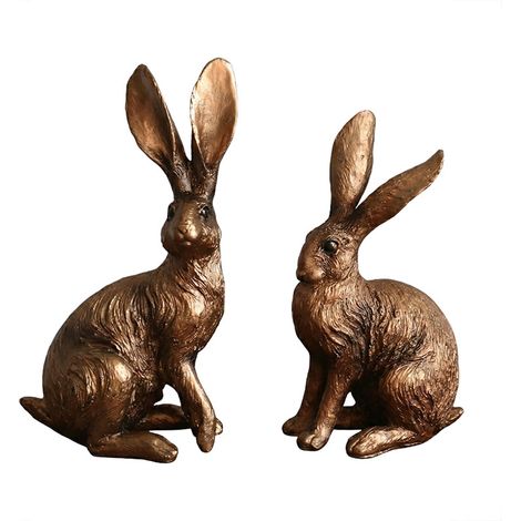 Statue Lapin - Finition Bronze Simulé En Résine - Décor De Table Et Étagère Pour Intérieur - Ornement De Pâques Et Collection - 1 Pièce (1/5)