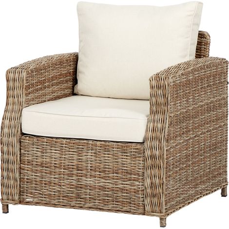 Gram Fauteuil de jardin modèle 1 avec coussin de siège, teinte naturelle, blanc cassé.