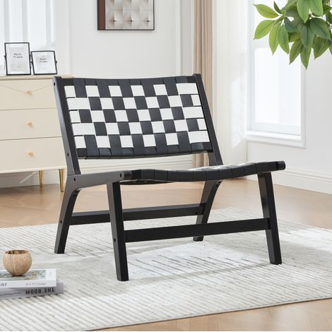 Sillón relax sin reposabrazos 71x66x72 cm de madera y trenzado PU negro/blanco - CHICFURN (1/5)