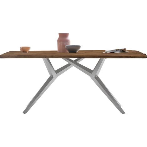 Table de Salle à Manger 240x100 cm avec Plateau Naturel Unique et Piétement en Fer - PANGIVO (1/5)
