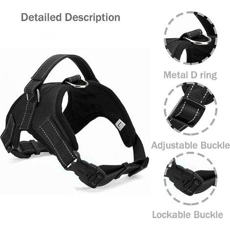 Harnais pour chien avec poignée, facile à contrôler, sangle de poitrine réglable, avec poignée de contrôle, respirant et Durable XL (1/3)