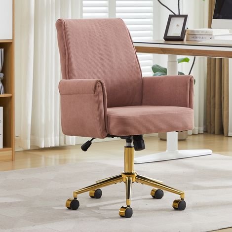 Sedia ufficio ergonomica in velluto a coste rosa OKMYHOME (1/5)