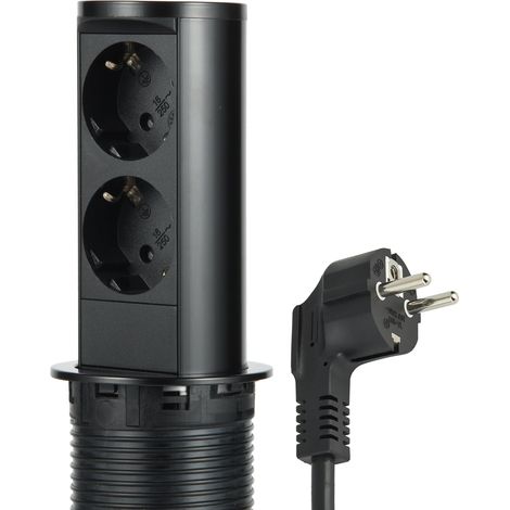 Electraline 62586 Multipresa Pop-up a Scomparsa per Scrivania/Cuina, Tavolo Presa a Incasso 2 Prese Schuko, Diametro Standard 60 mm, Cavo 2 m, Spina Schuko (1/5)