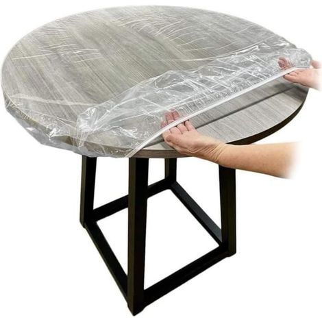 2pcs Nappe ajustée en Vinyle Nappe Ronde Transparente à Bords élastiques Couverture de Table imperméable 90-110CM (1/4)