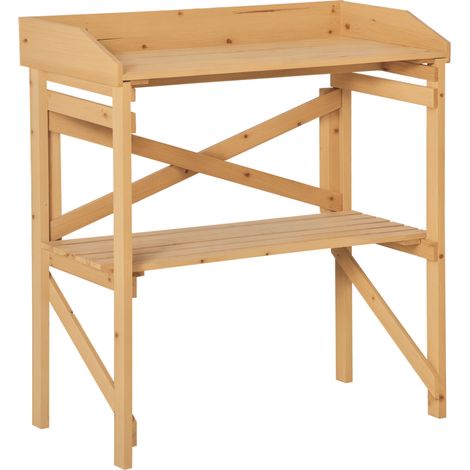 Outsunny Pflanztisch mit Ablagefläche Blumentisch Gärtnertisch Garten Holz Hellbraun 80 x 40 x 84 cm