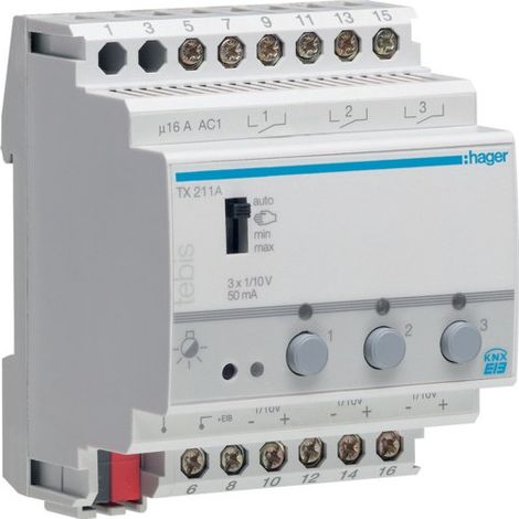 HAGER TX211A SCHALT-/DIMMAKTOR 3FACH, 1-10V