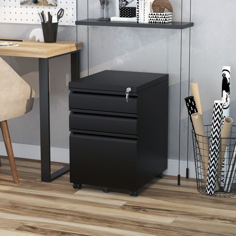 Rollcontainer mit 3 Schubladen, schwarzer Stahl, 39 x 48 x 60 cm HAVRYA (1/5)