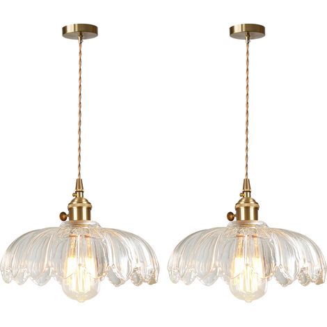 2PCS Plafonnier D'Intérieur Vintage Suspension Luminaire En Verre Lustre Rétro Moderne
