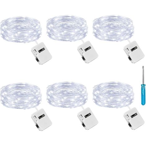 6 guirlande led à pile, 2 m, 20 led, 3 modes, ip65 étanche, pour intérieur chambre mariage fête noël décoration (1/5)
